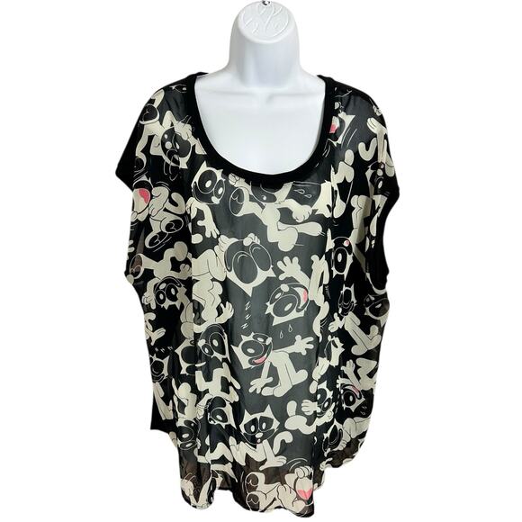 Felix The Cat Black White Sleeveless Blouse Sz 2X 18/20 2 Torrid Semi Sheer Top - Picture 5 of 7